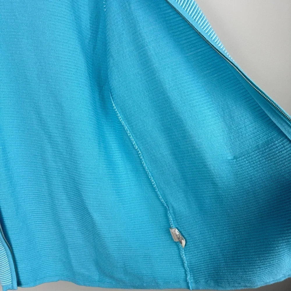Soft Surroundings Corcovado Cardigan XL Blue Striped Zip-Up Mock Neck Pockets